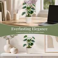 WENY evergreen foliage potted table ornament, Silk flowers 12.2in washable artificial foliage deskto