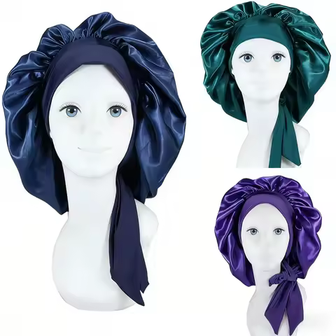 Women Big Size Satin Cap for Sleeping Hat Night Sleep Cap Hair Care Silk Bonet Stain Hair Cap for Wo