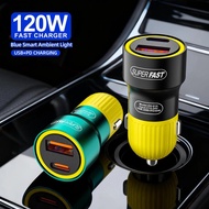 50W Aluminum Alloy Dual-Color AC Car Charger Yellow Ring QC 3.0 Fast Charging USB 20W + PD 30W Mobil