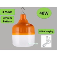 40W LED Emergency Light Bulb/ Pasar Malam Bulb Mentol Rechargeable (Lithium Battery)