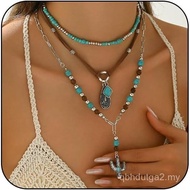 Layered Western Cowgirl Necklaces for Women Vintage Rodeo Turquoise Beaded Chain Cowboy Hat Western 