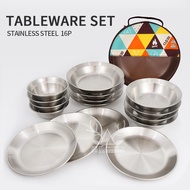 [Xunlu] CLS Outdoor Stainless Steel Dinner Plate Bowl 16-Piece Set|Camping Tableware Self-Driving Po