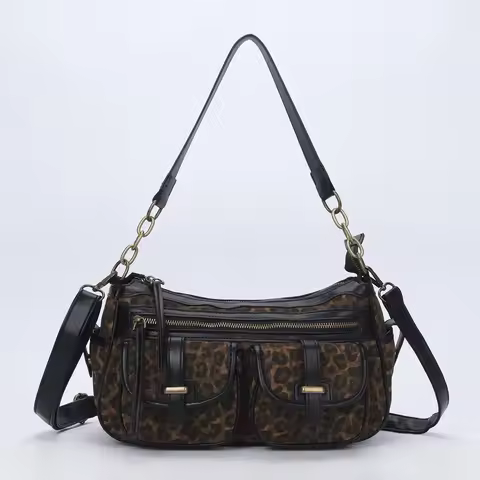 Angel Kiss Women's Handbag Leopard Shoulder Bag Fashion Top-handle Vintage Black Dinner Bag Multi-po