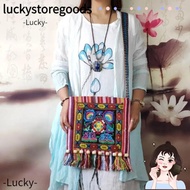 LUCKY Women Shoulder Bag, Tassels Vintage Message Bag,  Hmong Tribal Ethnic Thai Indian Boho Fashion
