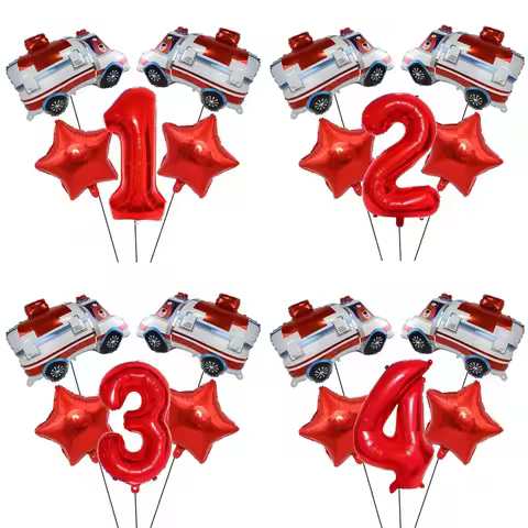 5pcs Ambulance Balloons Set with 32inch Number Balloon Ambulance Birthday Party Doctor Nurse Graduat