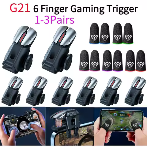 1-3Pairs G21 Mobile Phone Game Trigger Gamepad Joystick 6 Finger Aim Shooting L1 R1 Key Button Game 