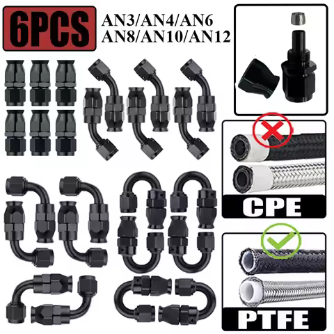 6X 3AN 4AN 6AN 8AN 10AN 12AN Straight 0 45 90 180 Degree Swivel Hose End Fittings Adapter For PTFE E