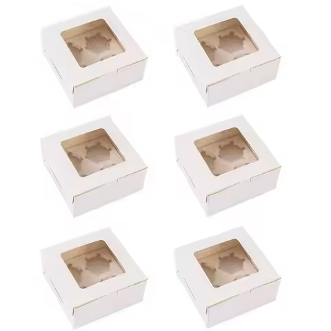2/4Pcs 1/2/4/6 Grids Baking Packing Box Transparent Window Gift Kraft Paper Pastry Cases with Tray C