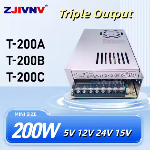 T-200A/B/C 5V 12V 24V 15V Triple Output 200W Switching Power Supply Multiple Three Channel Output Vo