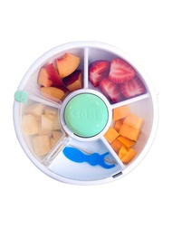 1入組6.5吋有趣的GoBe兒童零食旋轉PP收納盒，帶有按鈕特性-5個帶蓋可重複使用、可以放進洗碗機的隔層容器| | 不漏不洩