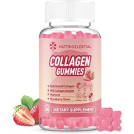 Collagen Gummies - Hydrolyzed Collagen with Vitamin D & Biotin, 60 Strawberry Gummies, May Support S