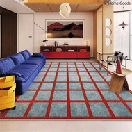 Bauhaus Blue Plaid Carpet Living Room Dopamine Waterproof Stain Resistant Loop Velvet Floor Mat Bedr
