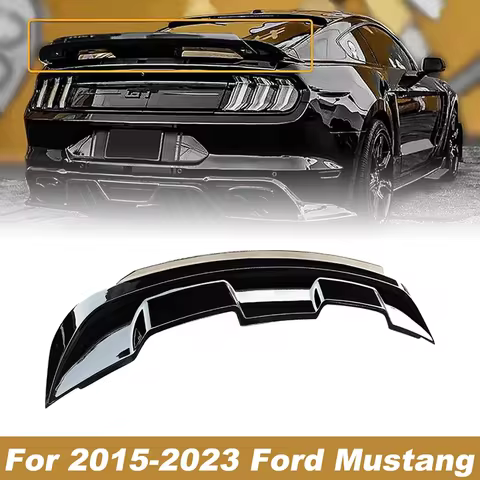 For 2015-2023 Ford Mustang Glossy Black Spoiler W/ Smoke Gurney Flap Wicker Bill Rear Boot Trunk Lip