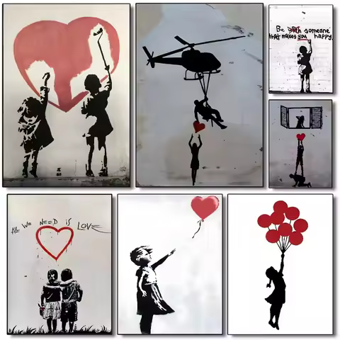 B-Banksy Graffiti Artwork Painting Poster HD canvas painting home living room bedroom bar aesthetic 