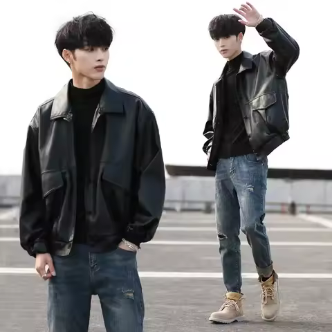 2023 Mens Loose Style Jacket Motorcycle Biker Leather Jacket Men Fashion Leather Coats Male Bomber J