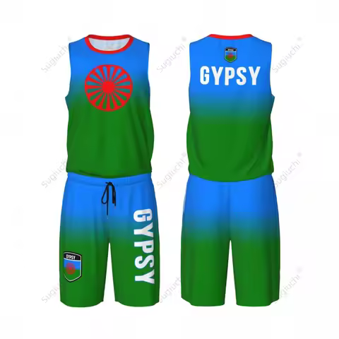 Men Rom Gypsy Flag Of The Romani Basketball Jersey Set Mesh Shirt & Pants Sleeveless Exclusive Team-
