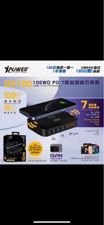 【🔥最新貨品- XPOWER GX100 100WD PD7 輸出智能充電器】  【產品特點】  ✅7 x 輸出: 無線充 &amp; 4 x Type-C &amp; 2 x USB(7裝置同時充電)