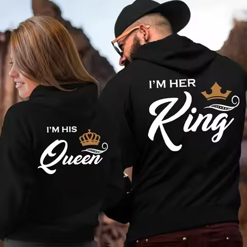 Her king or his queen lover hoodie Harajuku fashion casual women's clothing street men's clothing co