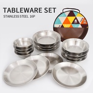 Stainless steel dinnerware Set for family camping and picnic folding 16 Piece with bag CLS Tableware
