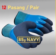 (12 PASANG) Sarung Tangan Kerja Safety Anti-Slip Elastik / Sefty Gloves Proyek / Kaos Tangan Karet/l