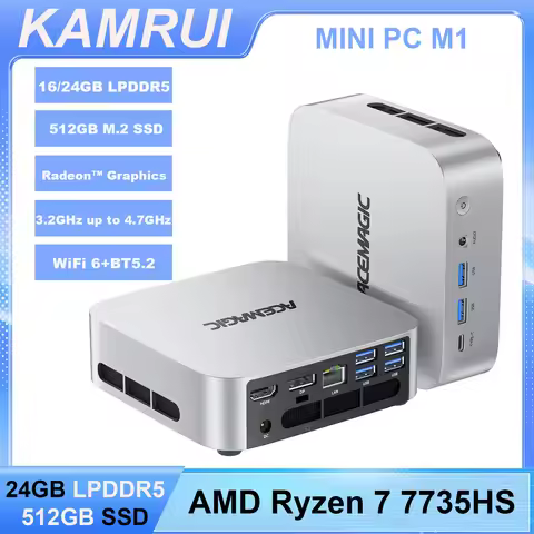 KAMRUI Mini PC AMD Ryzen7 7735HS 16/24GB LPDDR5 512GB M.2 NVMe SSD Radeon 4K WiFi 6 Win11pro Mini De