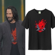 Cyberpunk 2077 Keanulivis Short-Sleeved T-Shirt Game Cool Handsome Dark Japanese Samurai Mask Fashio