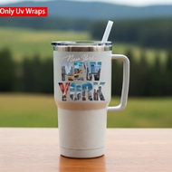 TEMU สติกเกอร์ติดแก้ว UV DTF ลายเมืองนิวยอร์ก 4 ชิ้น, สติกเกอร์ตกแต่งแก้ว, ขวดน้ำ, เครื่องเขียน, งาน