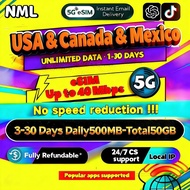🔥NML USA& Canada& Mexico eSIM 5G 3-30 Days Daily500MB-50GB High-Speed Unlimited Data eSIM | Best Val