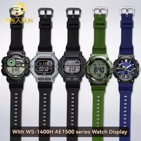 For Casio WS-1400H/1300/1500 W-737H AE1200 AE1500 DW-H5600 Resin Silicone Watch Strap 18mm Sports Ru