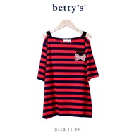 Betty's Betty's (41) Comma Embroidered Striped Boat Neck T-shirt (Dark Blue)