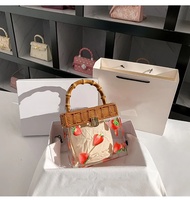 Free shipping SUNNY BEACH Summer Transparent Acrylic Box Printing Square Bag Bamboo Woven Handmade h