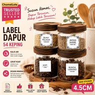 54Pcs Sticker Dapur, Label Spice, Kitchen Sticker, Spice Sticker, sticker Waterproof, Sticker Dapur