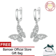 BAMOER 925เงินสเตอร์ลิง CZ ต่างหูห่วงผีเสื้อห้อยเสน่ห์สำหรับผู้หญิงหญิงสาวสง่างามต่างหูหมั้นหมาย BSE
