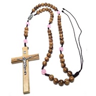 以色列進口橄欖木耶穌十字架粉晶念珠(10mm)念珠#8231002