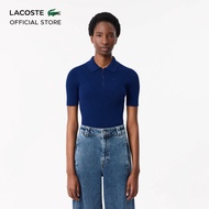 Lacoste Women's Zip Neck Rib Knit Polo Shirt 470 - Lifestyle ( Black / Globe / Buoy ) - AF2572