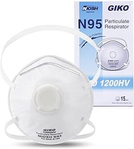 GIKO N95 Respirator Masks - 15Pcs NIOSH Certified Safety Masks Cup Particulate Respirator Mask with Breathing Valve for Adult, Men, Women, White