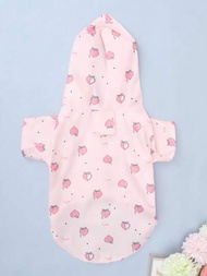 1件聚酯粉紅色甜蜜愛心桃子圖案寵物防水雨衣,適合小型狗狗如泰迪和比熊在雨天穿著