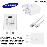 Samsung Fast Charging Quick Charge 3.0 Travel Adapter 3 Pin UK Plug Phone Charger with USB Type C Cable