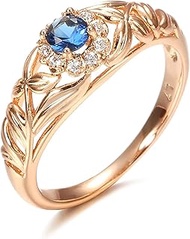 585 Rose Gold Plated Flower Ring 7mm Wide Four Petal Blue Zircon Center Micro-Set White Zircon Band 