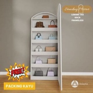 Adapta -Standing Mirror Lemari Tas Kaca Atas Oval T 170cm -Standing Mirror Kaca Framless Warna Hitam