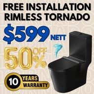 FREE INSTALLATION RIMLESS TORNADO Matte Black one piece Toilet Bowl