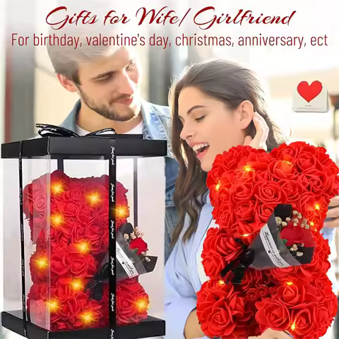 10inch Flower Bear with Led Light Mother's Day Gift Anniversary Birthday Girt for Wife Girlfriend Mo