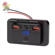 Car Bus RV Modified Charger Dual QC3.0 & Dual PD Fast Car Charger Adapter with Digital Voltmeter