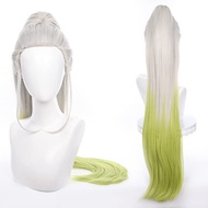 Long Straight Green Gradient Cosplay Daki Wig with Ponytail Halloween Costume Party Wig for Women