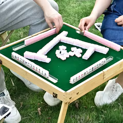 Travel Folding Mahjong Table with Mahjong Tiles Set Portable Mahjong Game Kits for Outdoor Camping D