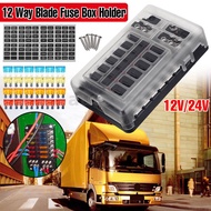 Car Boat Fuse Block 12 Way LED Fuse Junction Box Blade Fuse Terminal Box 12V/24V