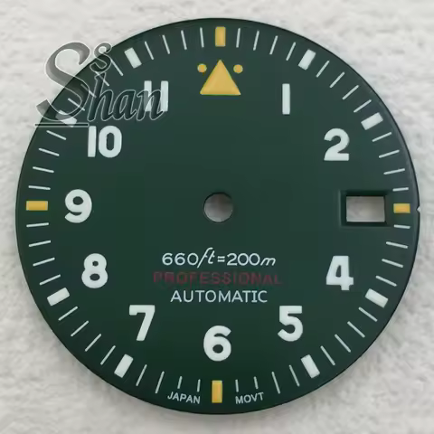 29mm pilot's watch dial with green luminous is suitable for NH34 NH35 NH36 movements and is availabl