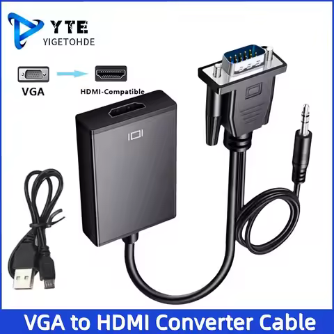 1080P VGA to HDMI Converter Male to Female Adapter with 3.5mm Audio & USB Power for PC/Laptop/Projec