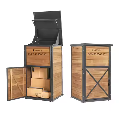 Package Delivery Boxes for Outside, Anti-Theft & Weatherproof Solid Wood with Iron Frame, Parcel Dro
