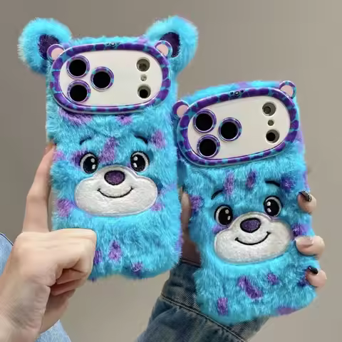 Disney Monsters Inc Sulley 3D Plush Phone Case with Fluffy Wrist Strap For Samsung Galaxy A14 A15 A1